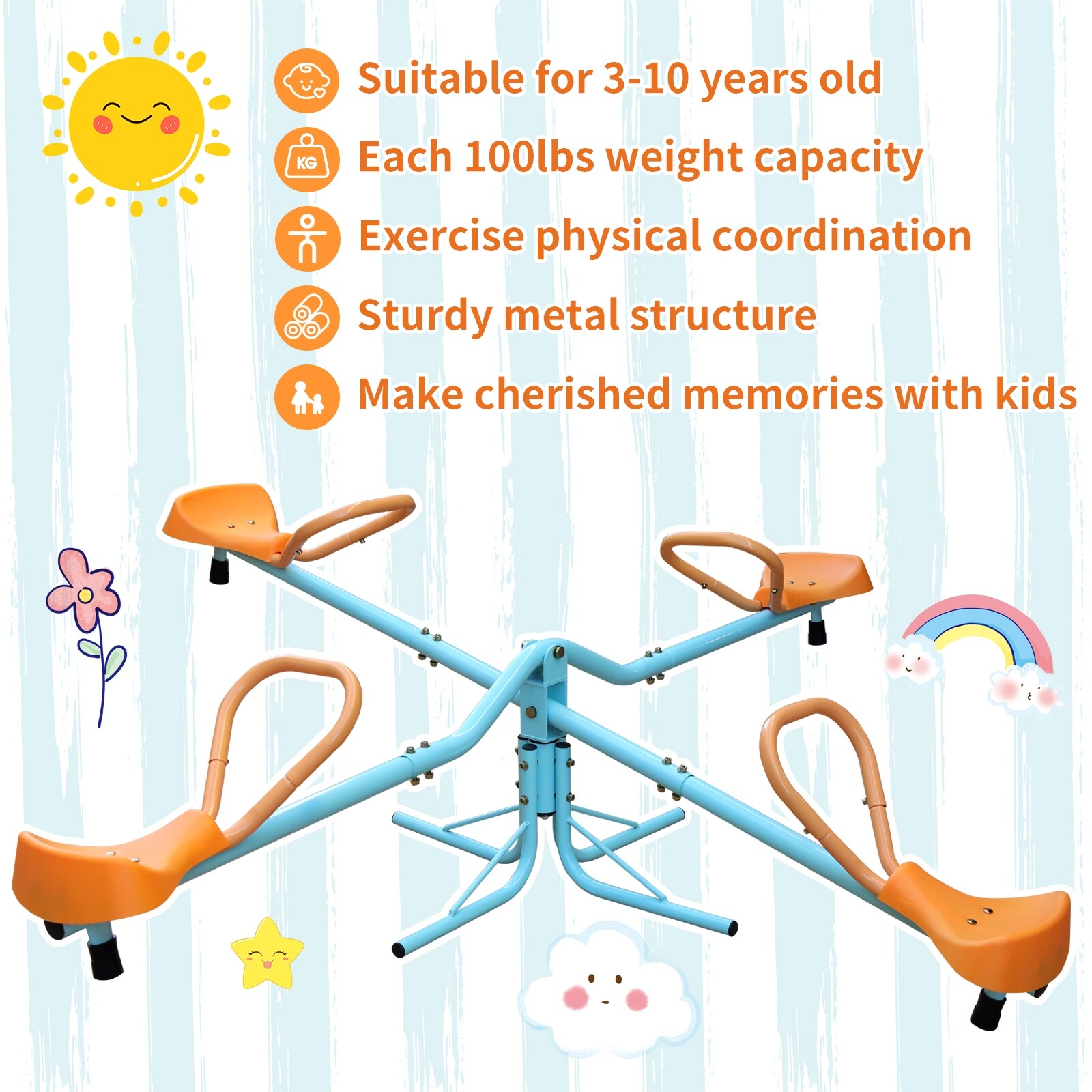 Outdoor Playground 4 Seats Seesaw 360 Rotating Seesaw for kids age